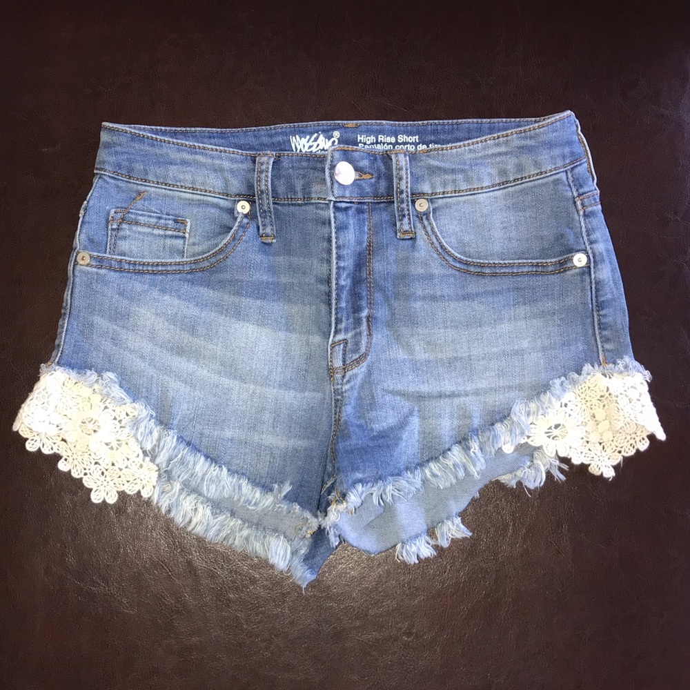 Mossimo High Rise Denim Shorts, Crochet, Sz 4/27